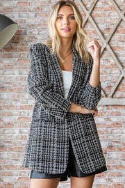 First Love Blazers Black/White / S First Love Full Size Lurex Mixed Tweed One Button Blazer