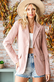 First Love Blazers Rose / S First Love Full Size Single-Breasted Flap Pocket Corduroy Blazer