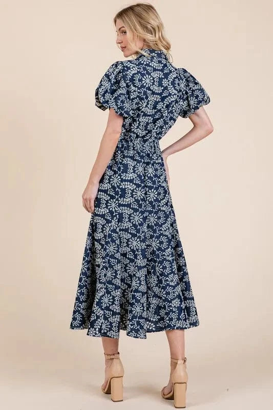 GeeGee dresses GeeGee Natural Leaf Pattern Eyelet Lace Puff Sleeve Dress