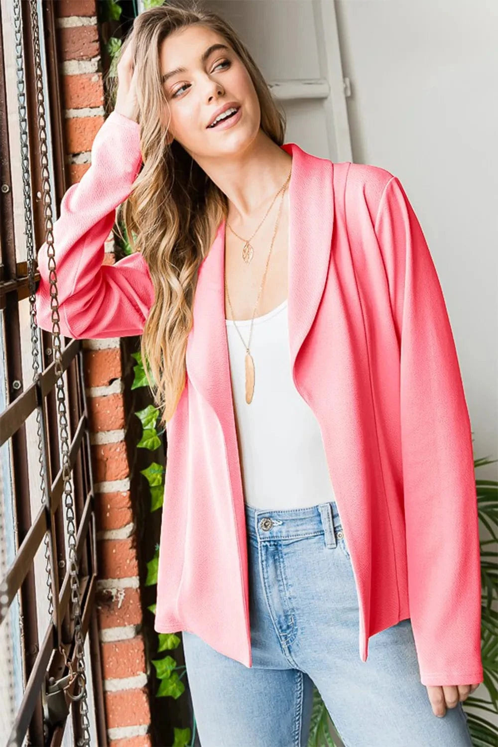Heimish Blazers NEONPINK / S Heimish Open Front Long Sleeve Blazer