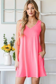 Heimish Neon pink / S V-Neck Mini Tank Dress with Pockets – Lightweight Summer Style