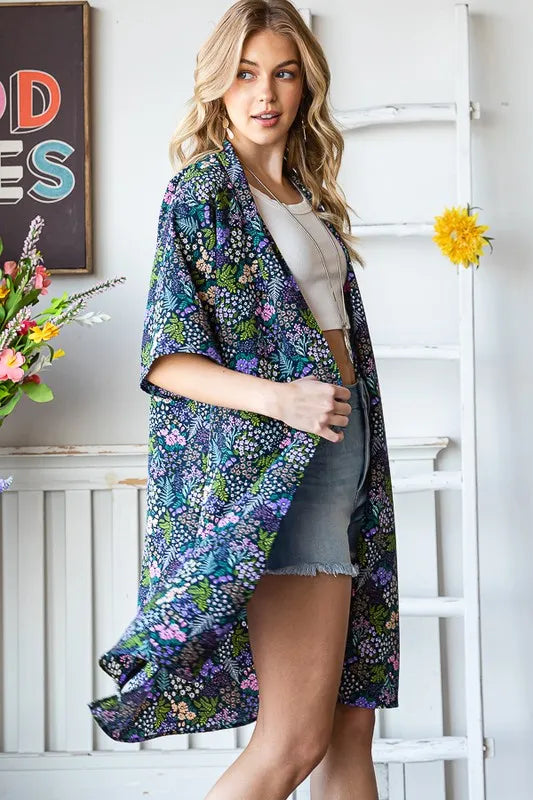 Heimish Trench Coats Heimish Full Size Half Sleeve Floral Open Cardigan Plus Size