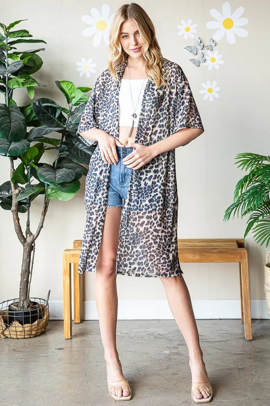 Heimish Trench Coats Heimish Full Size Leopard Open Front Cardigan Plus Size