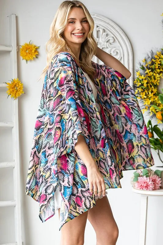 Heimish Trench Coats Heimish Full Size Multi Color Snake Open Cardigan Plus Size