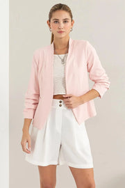 HYFVE Blazers Blush / S HYFVE Open Front Ruched Sleeve Blazer