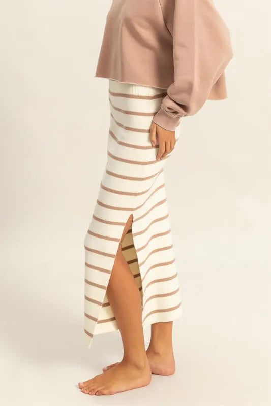 HYFVE HYFVE Side Slit Striped Bodycon Sweater Skirt