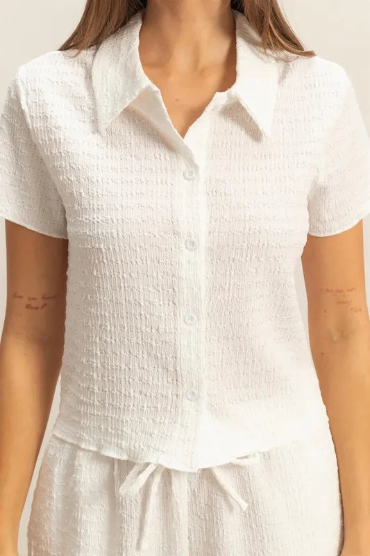 HYFVE HYFVE Textured Short Sleeve Top and Drawstring Shorts Knit Set