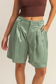 HYFVE Matcha Green / S HYFVE High-Waist Pleated Satin Shorts