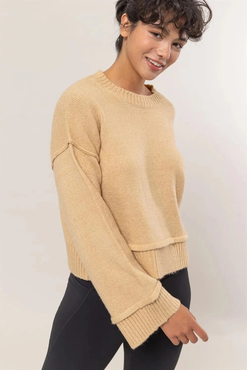 HYFVE Sweater Dresses HYFVE Round Neck Dropped Shoulder Ribbed Sweater