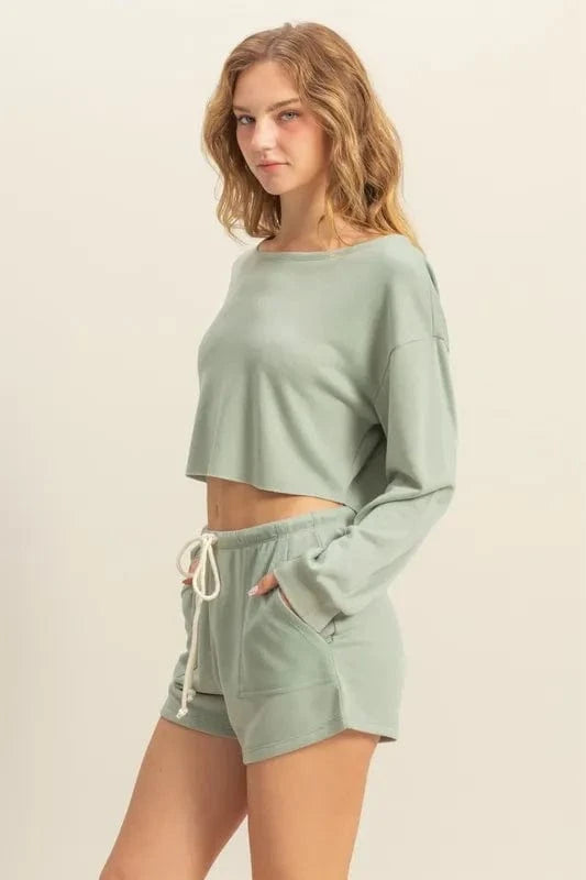 HYFVE Sweatshirts & Hoodies HYFVE Boat Neck Long Sleeve Cropped Top