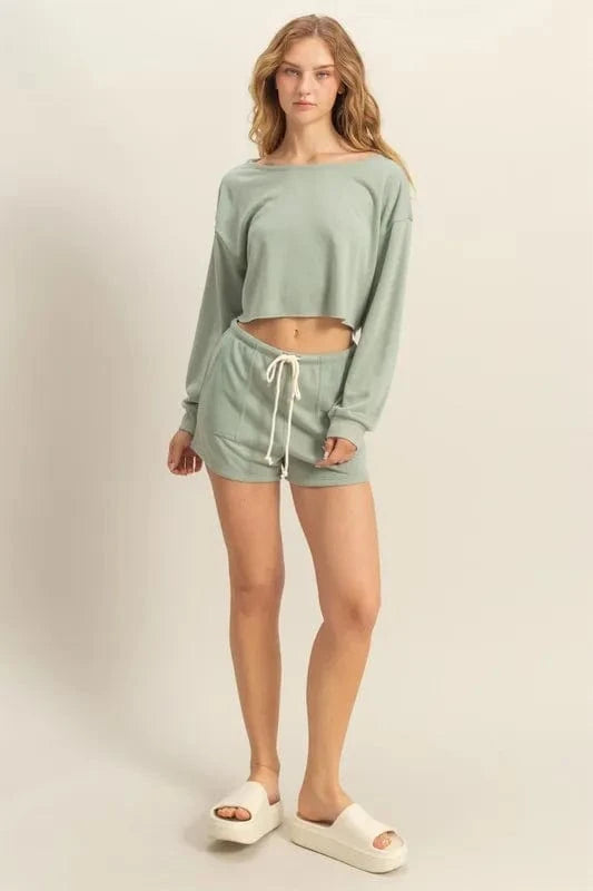 HYFVE Sweatshirts & Hoodies HYFVE Boat Neck Long Sleeve Cropped Top