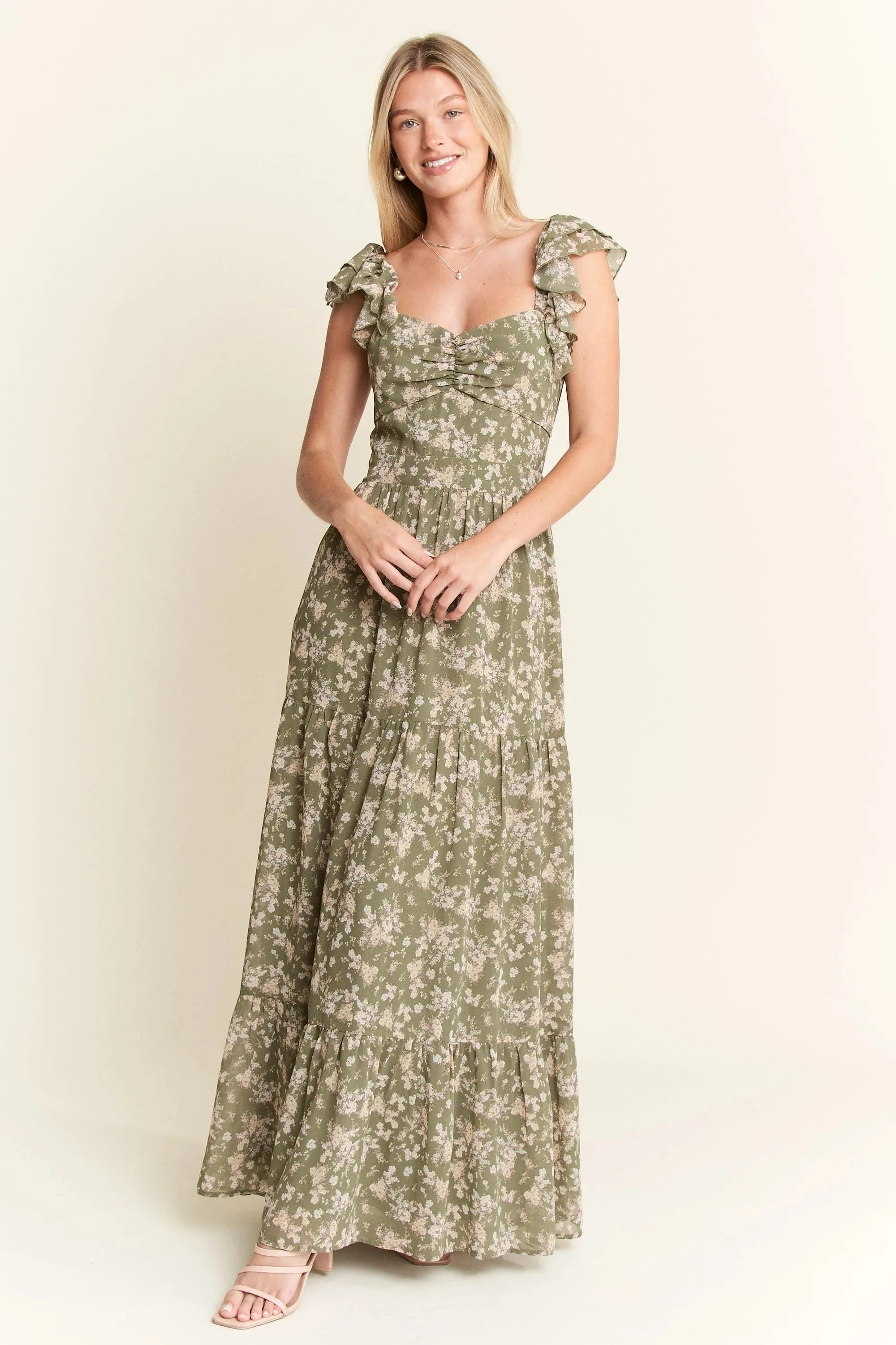 Jade By Jane dresses Jade By Jane Ruffle Sleeve Tiered Maxi Dress