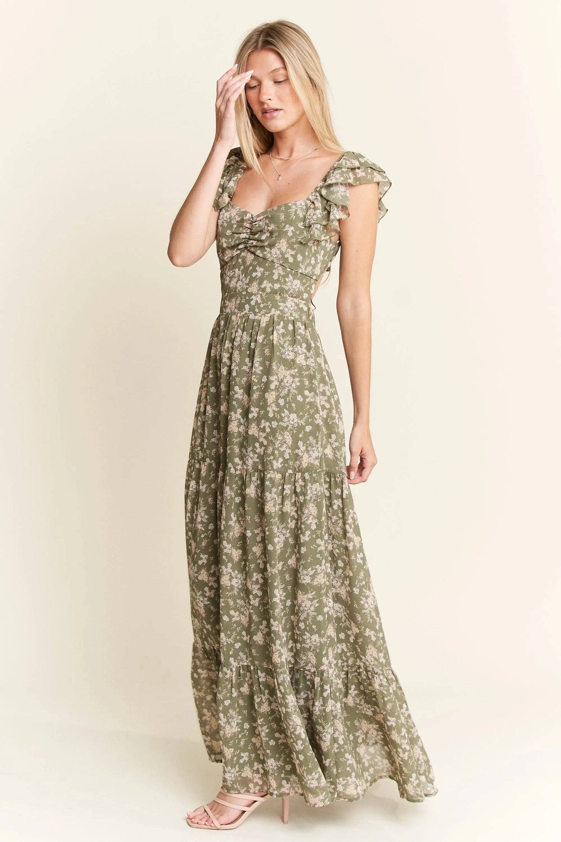 Jade By Jane dresses Jade By Jane Ruffle Sleeve Tiered Maxi Dress