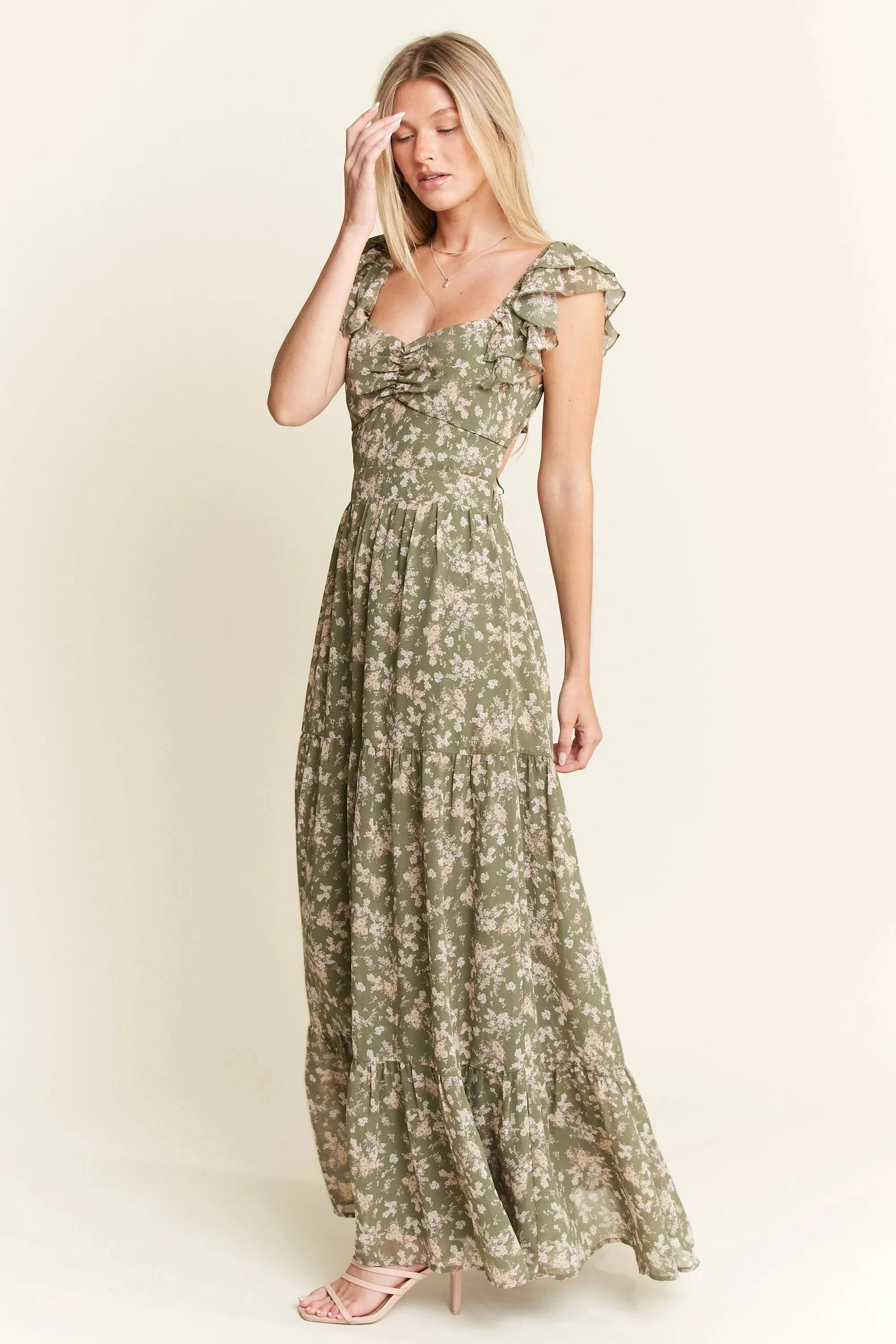 Jade By Jane dresses Jade By Jane Ruffle Sleeve Tiered Maxi Dress