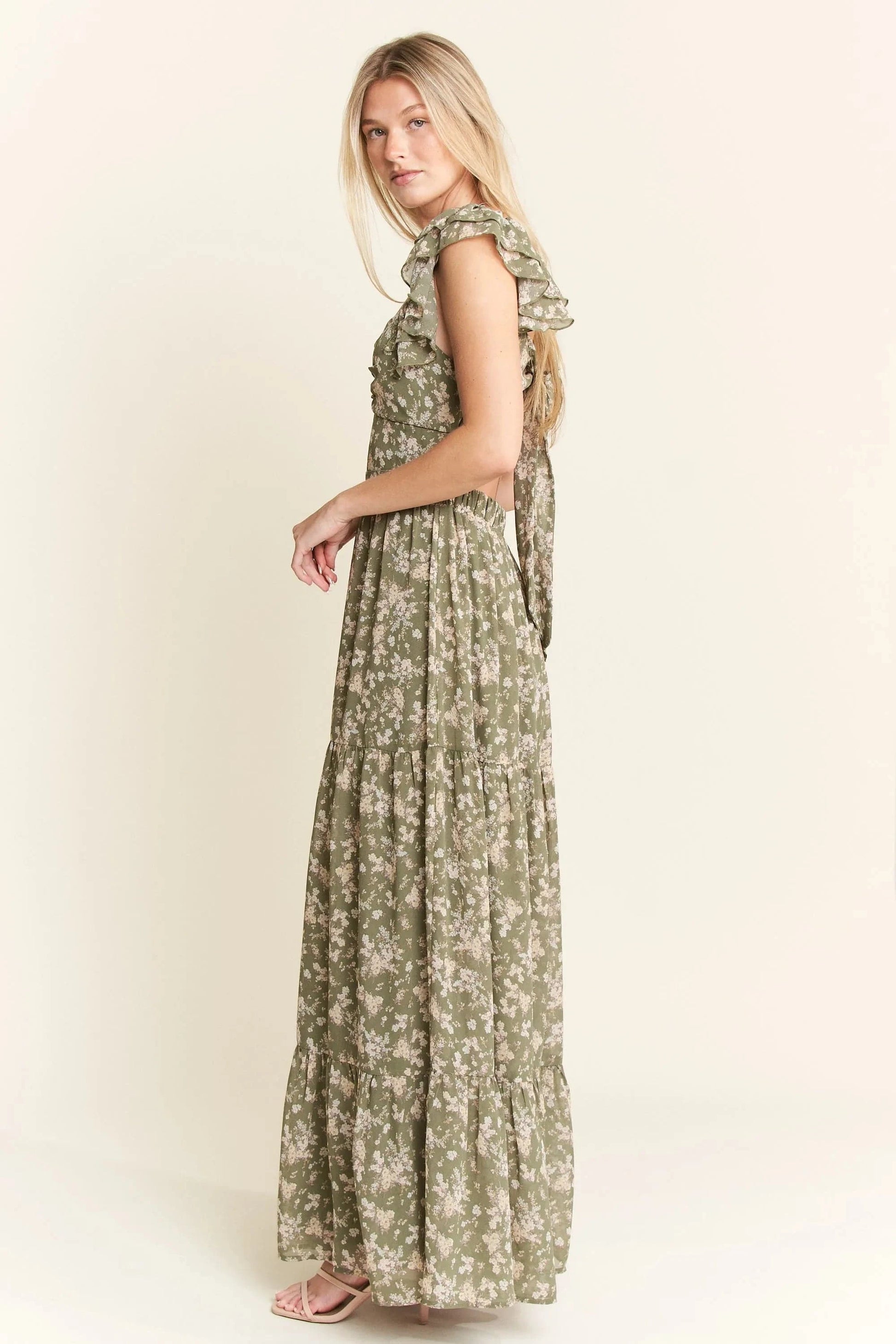 Jade By Jane dresses Jade By Jane Ruffle Sleeve Tiered Maxi Dress