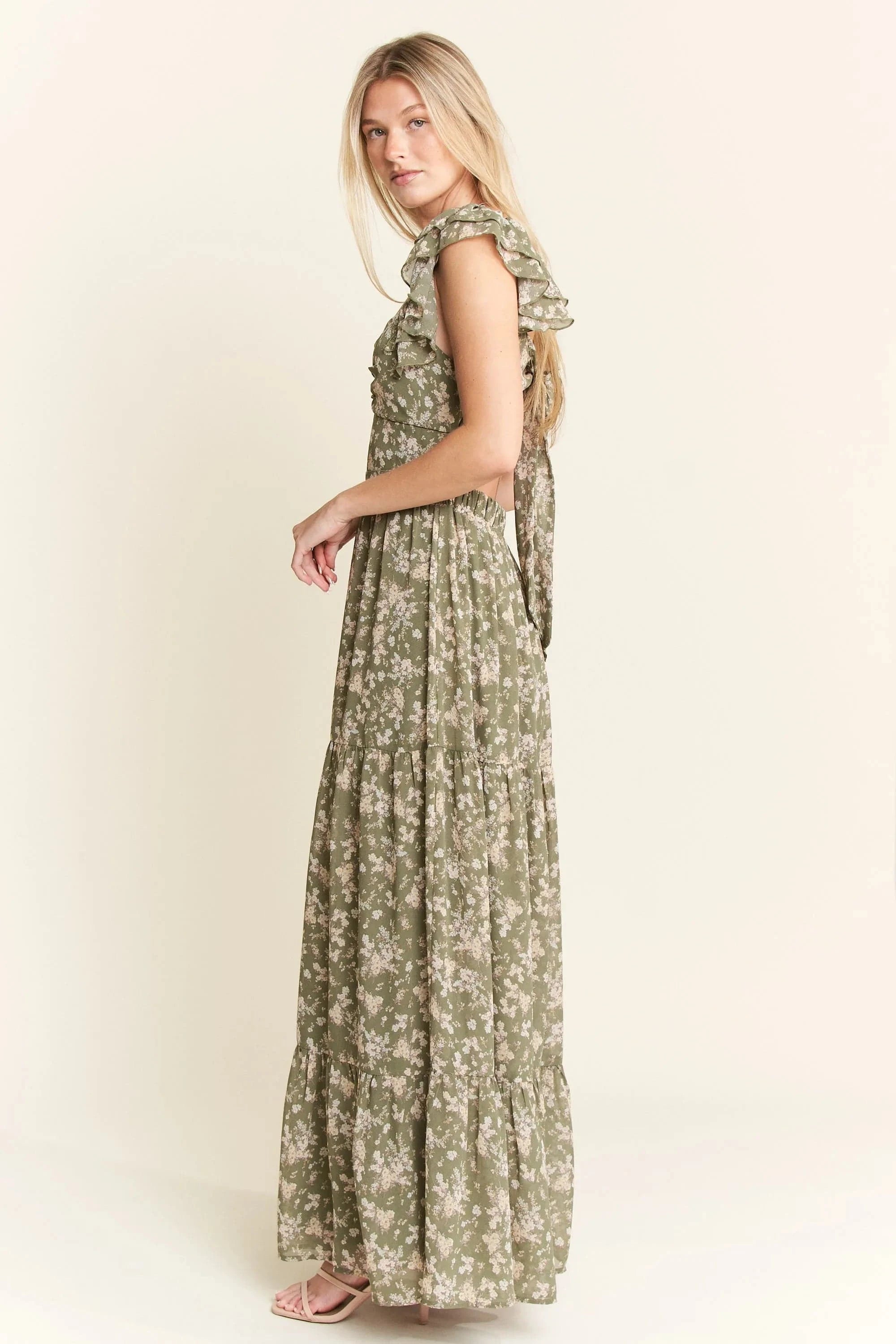Jade By Jane dresses Jade By Jane Ruffle Sleeve Tiered Maxi Dress