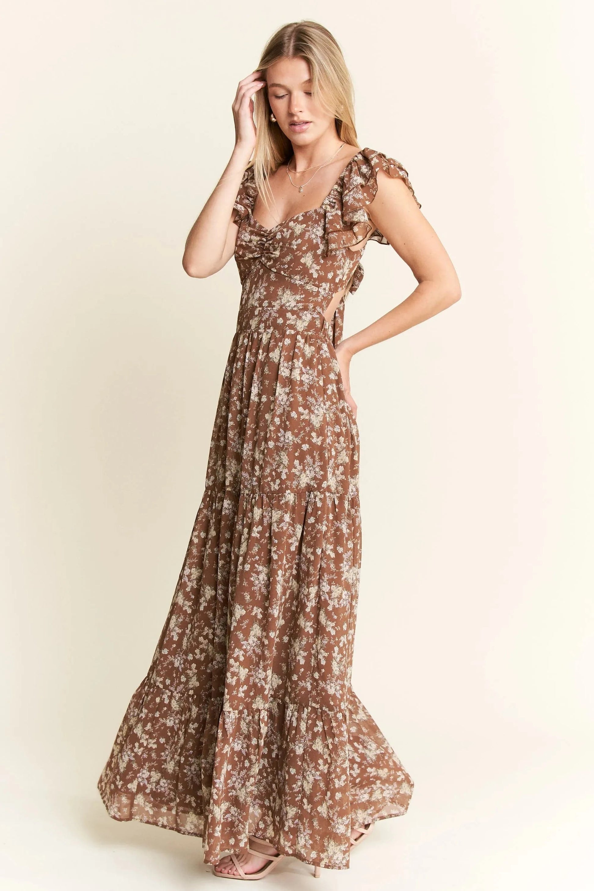 Jade By Jane dresses Jade By Jane Ruffle Sleeve Tiered Maxi Dress