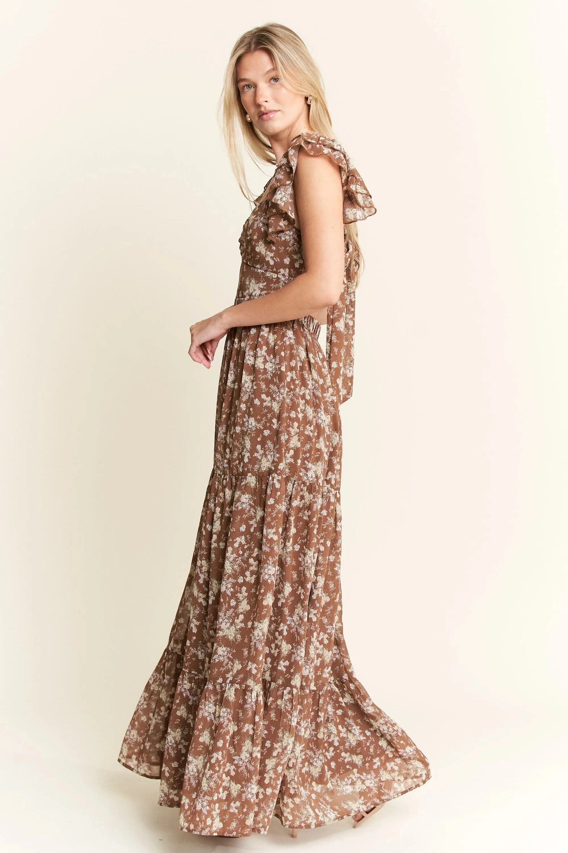 Jade By Jane dresses Jade By Jane Ruffle Sleeve Tiered Maxi Dress