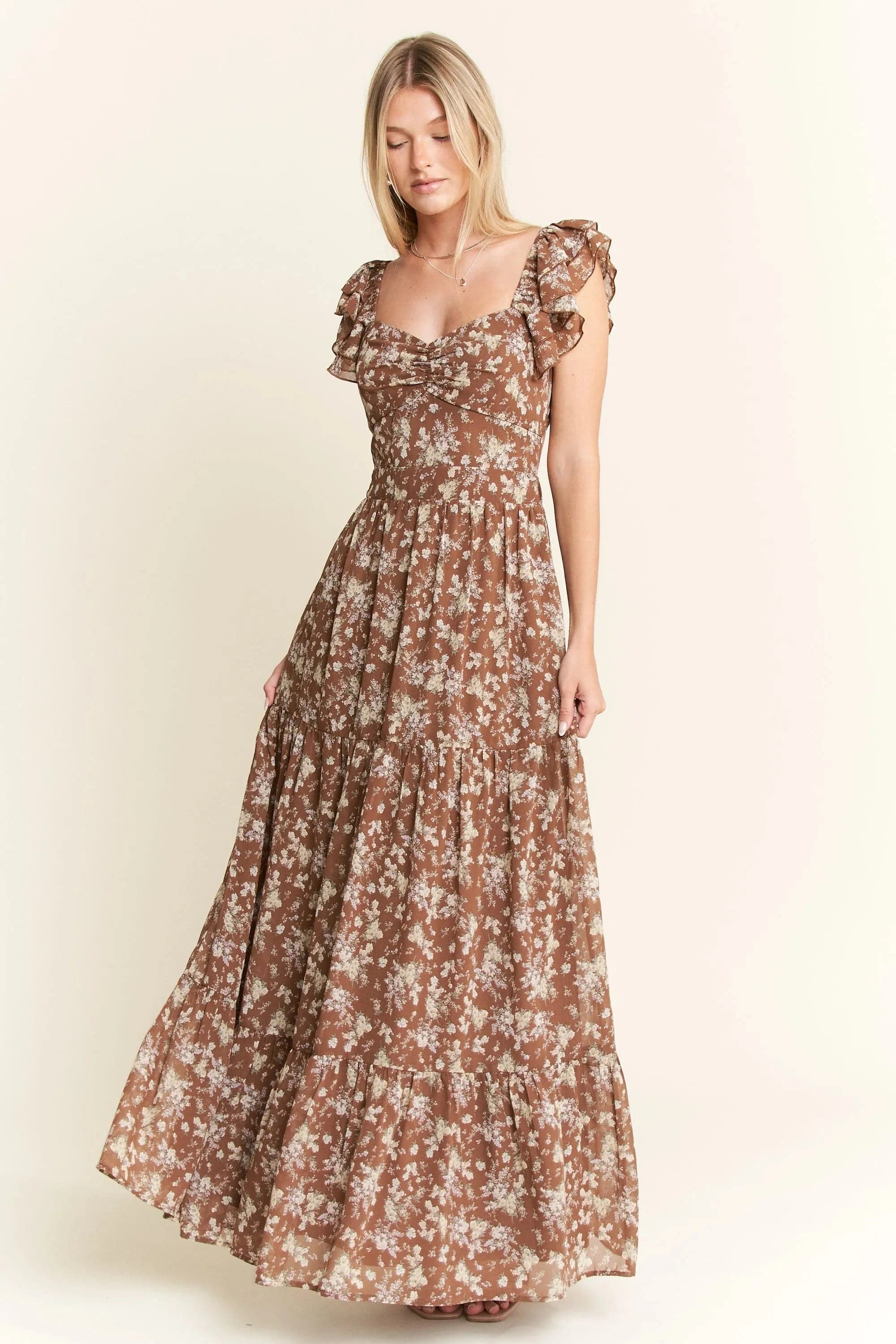 Jade By Jane dresses Jade By Jane Ruffle Sleeve Tiered Maxi Dress