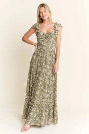 Jade By Jane dresses SAGE / S Jade By Jane Ruffle Sleeve Tiered Maxi Dress
