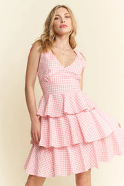 Jade By Jane Mini Dresses CANDY PINK / S Jade By Jane Full Size Gingham Tiered Mini Dress Plus Size