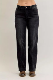 Judy Blue BK / 0(24) Judy Blue Mid Rise Straight Western Seam Detail Jeans