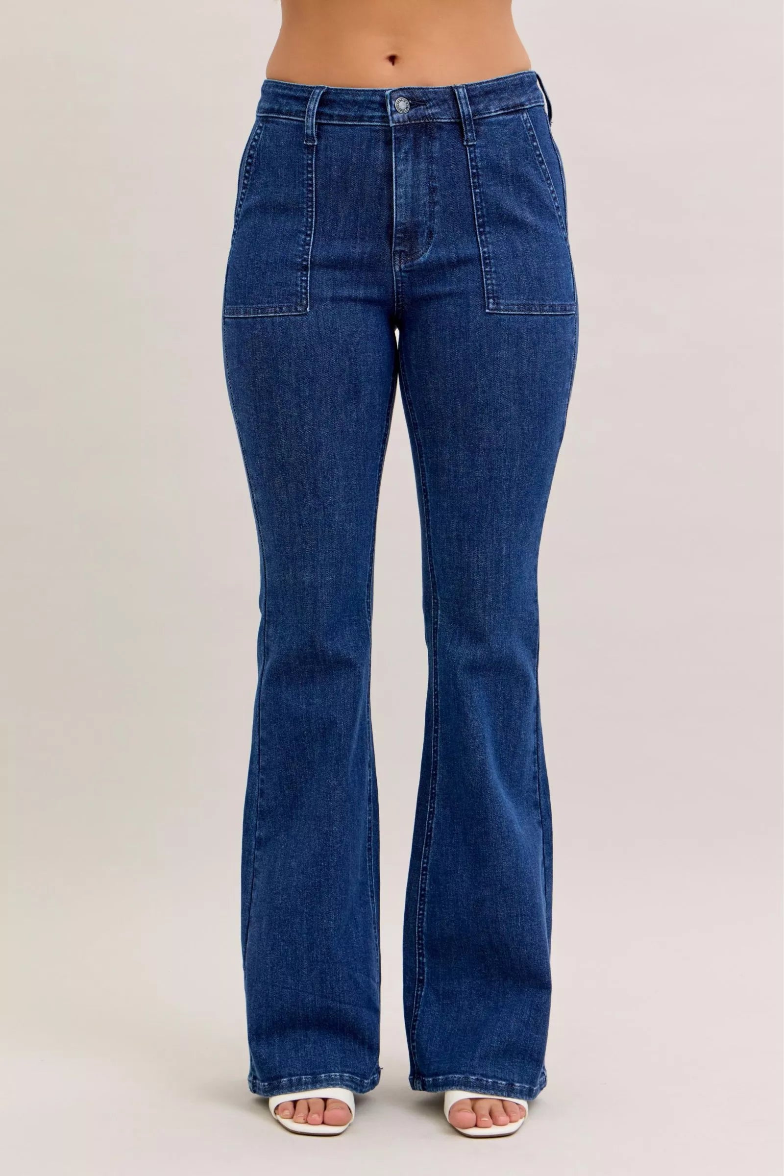 Judy Blue DK / 0/24 Judy Blue High Waist Flare Jeans with Front Patch Pockets