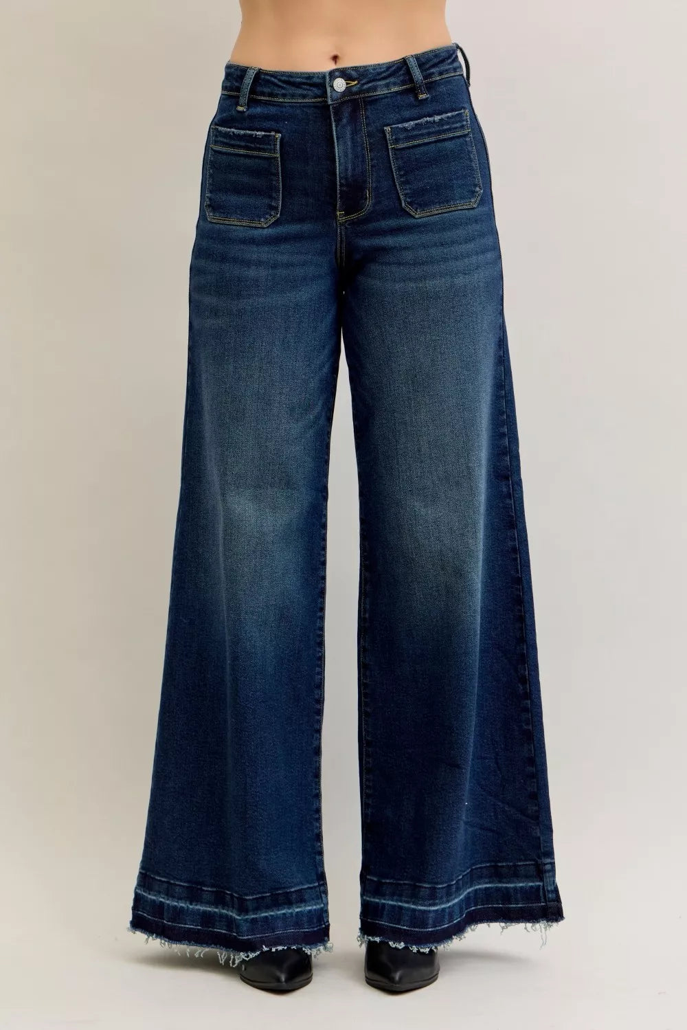 Judy Blue DK / 1(25) Judy Blue High Waist Palazzo Jeans with Front Patch Pockets