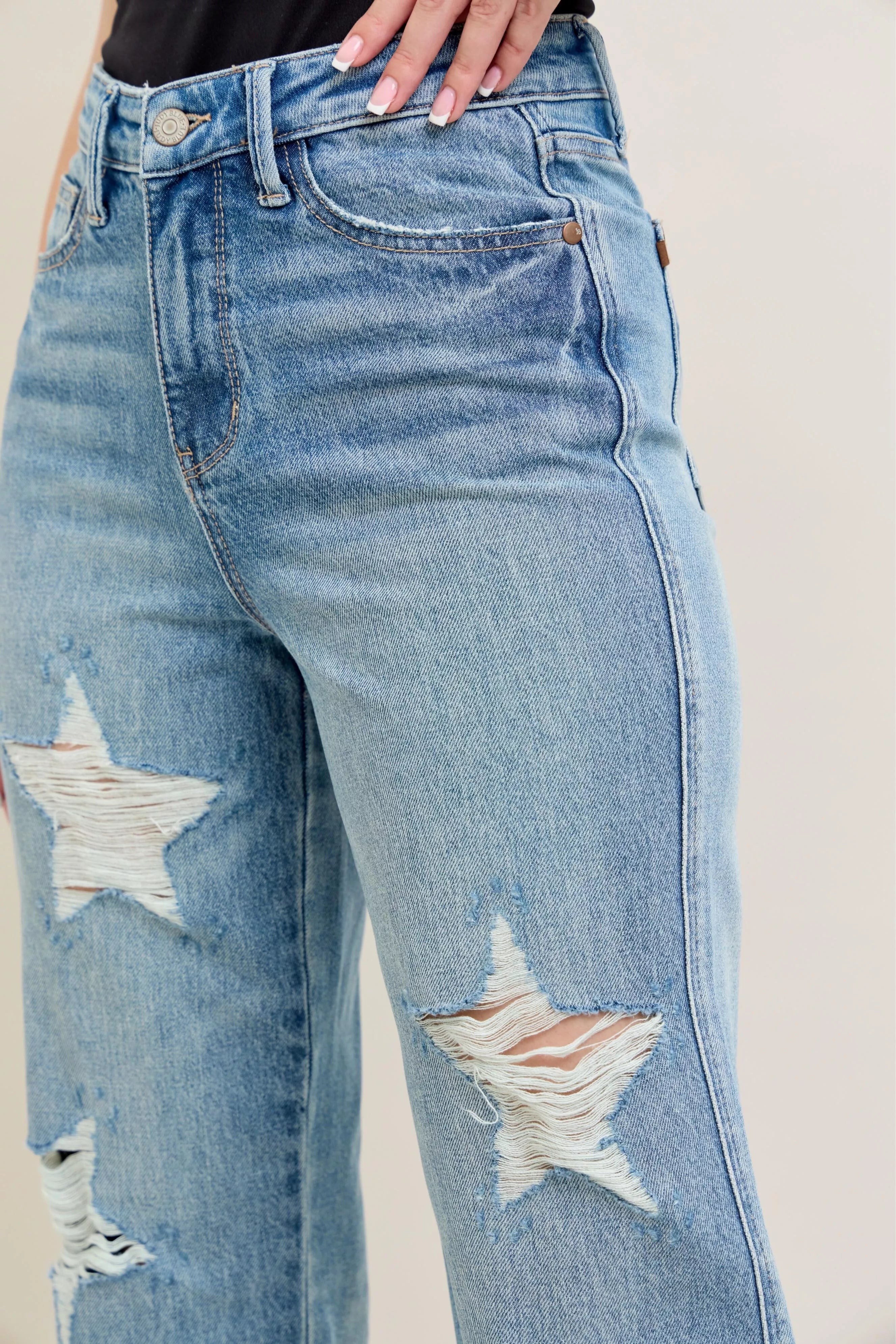 Judy Blue Judy Blue Full Size High Waist  Rigid Magic Star Shaped Destroy 90's Straight Jeans Plus Size