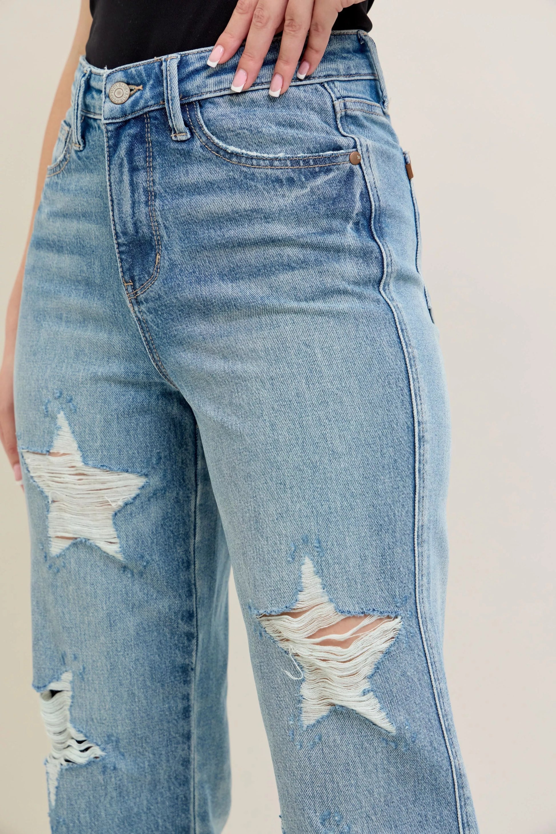 Judy Blue Judy Blue Full Size High Waist  Rigid Magic Star Shaped Destroy 90's Straight Jeans Plus Size
