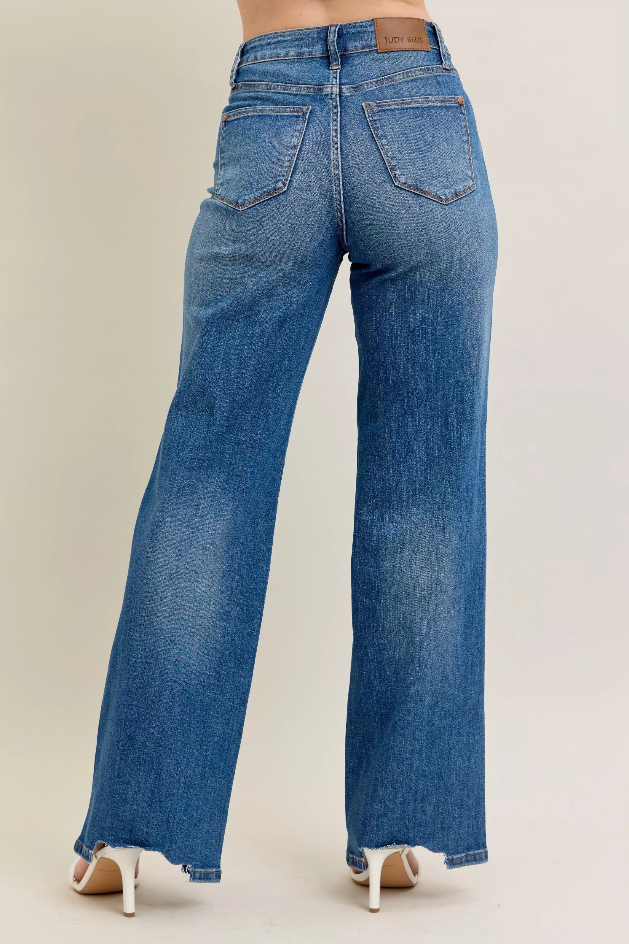 Judy Blue Judy Blue Full Size High Waist Tummy Control Chew Hem Destroy Wide Jeans Plus Size