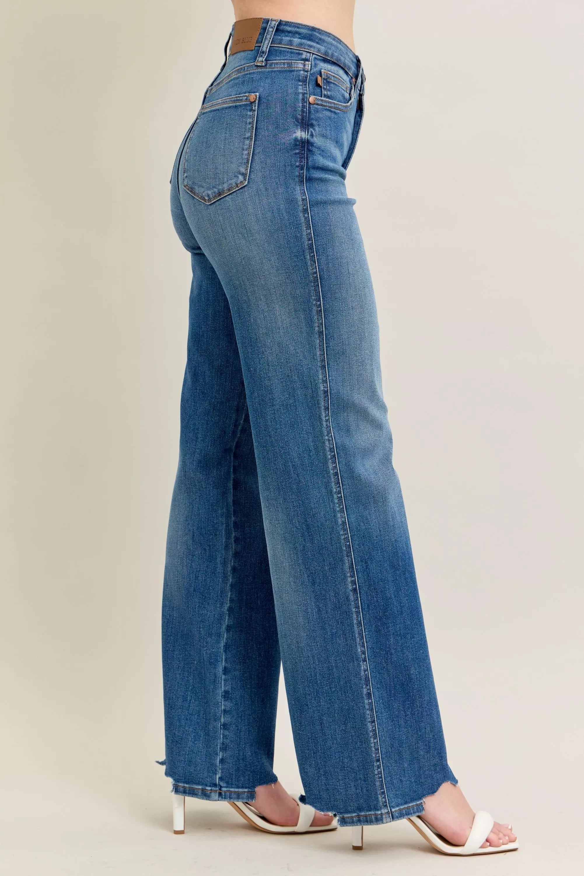Judy Blue Judy Blue Full Size High Waist Tummy Control Chew Hem Destroy Wide Jeans Plus Size