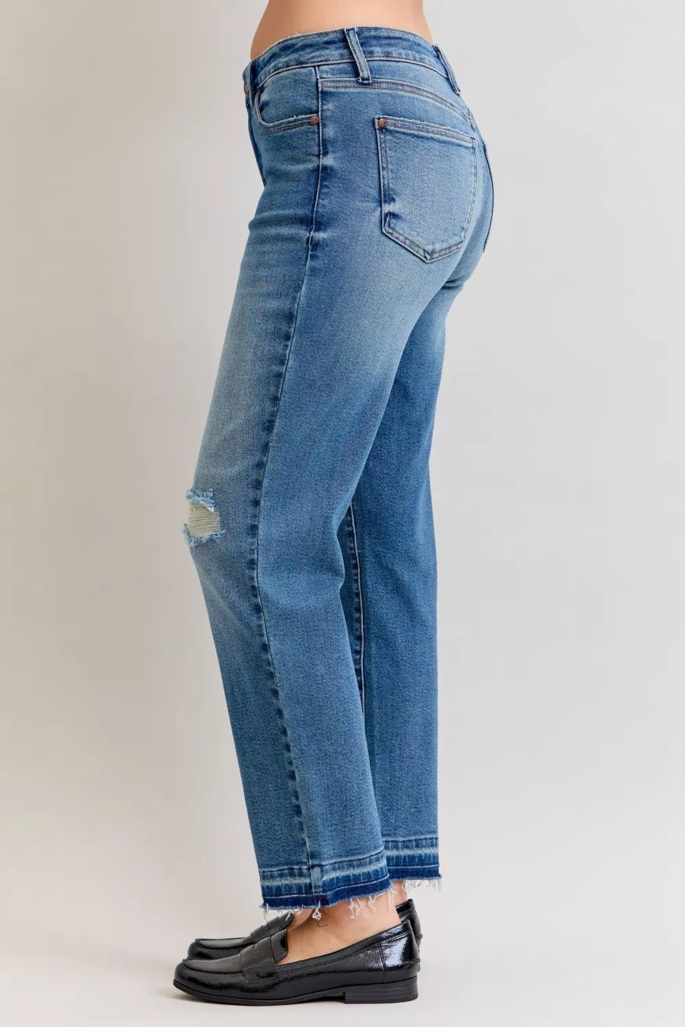 Judy Blue Judy Blue Full Size Mid Rise Bf Patch & Repair Destroy Release Hem Jeans Plus Size