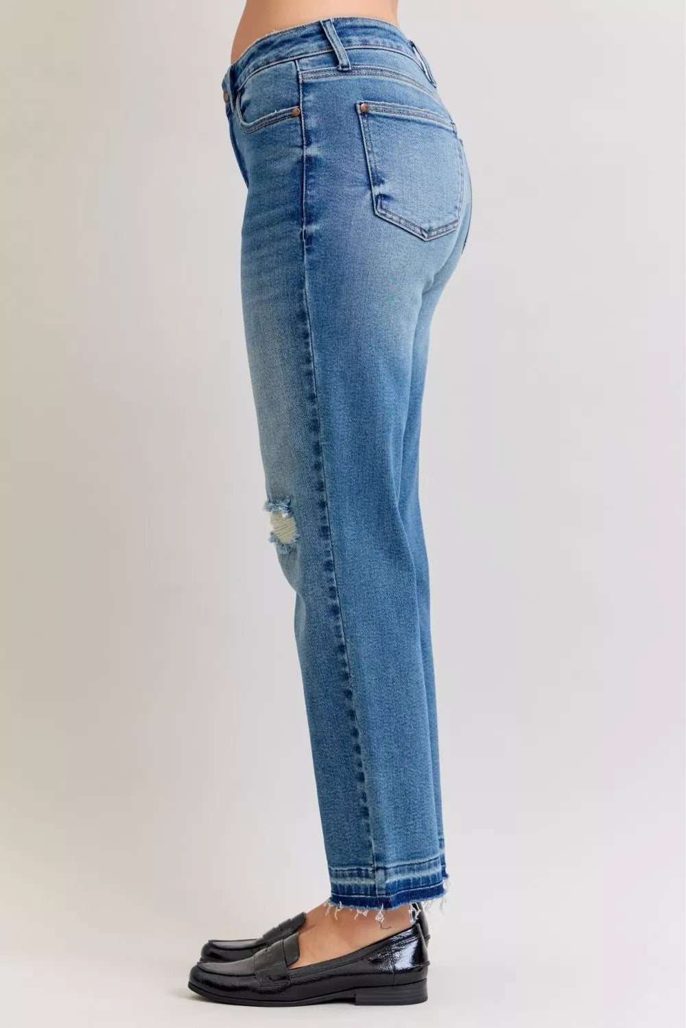 Judy Blue Judy Blue Full Size Mid Rise Bf Patch & Repair Destroy Release Hem Jeans Plus Size