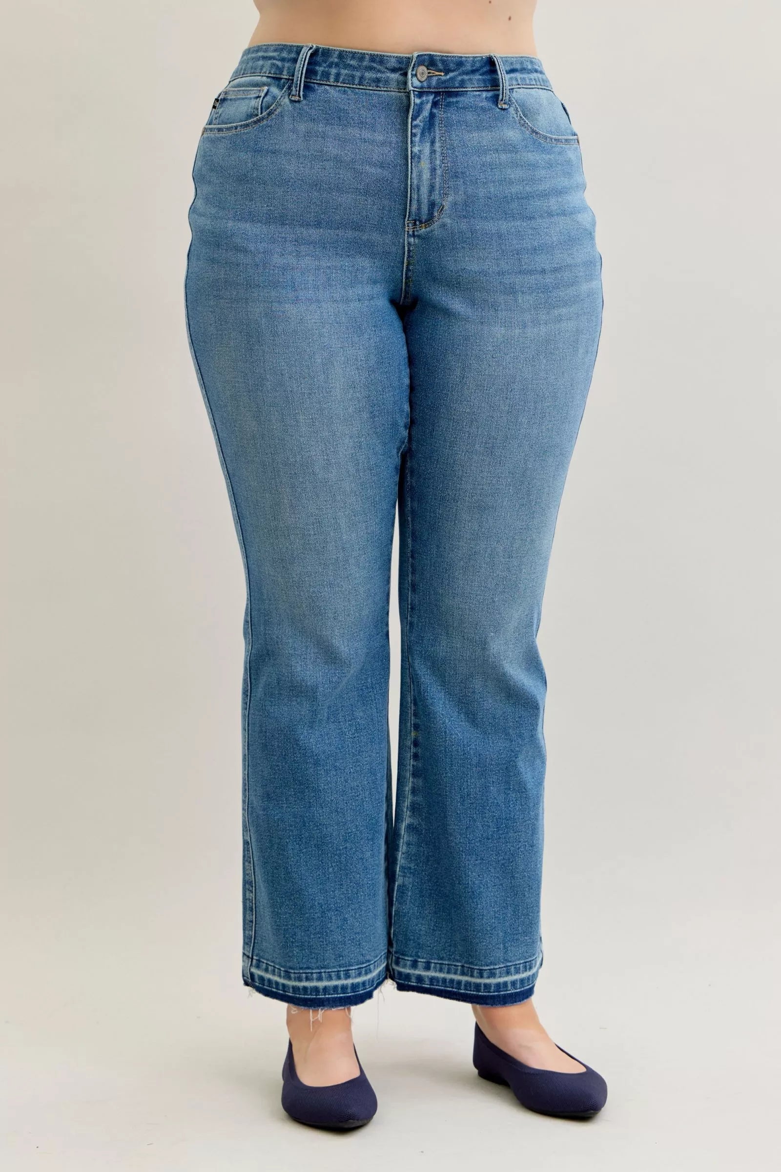 Judy Blue Judy Blue Full Size Mid Rise Slim Bootcut Tummy Control Release Hem Jeans Plus Size