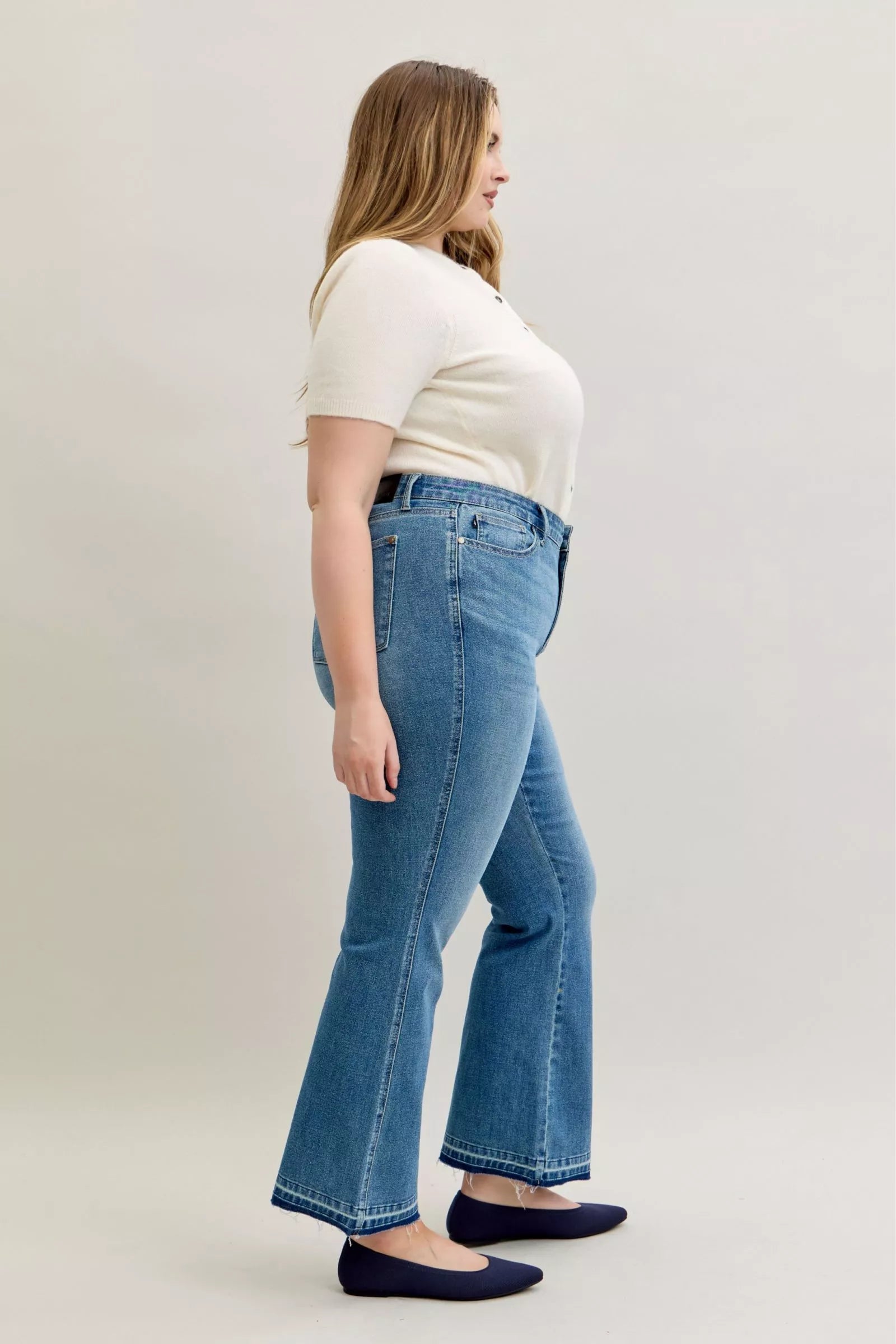 Judy Blue Judy Blue Full Size Mid Rise Slim Bootcut Tummy Control Release Hem Jeans Plus Size