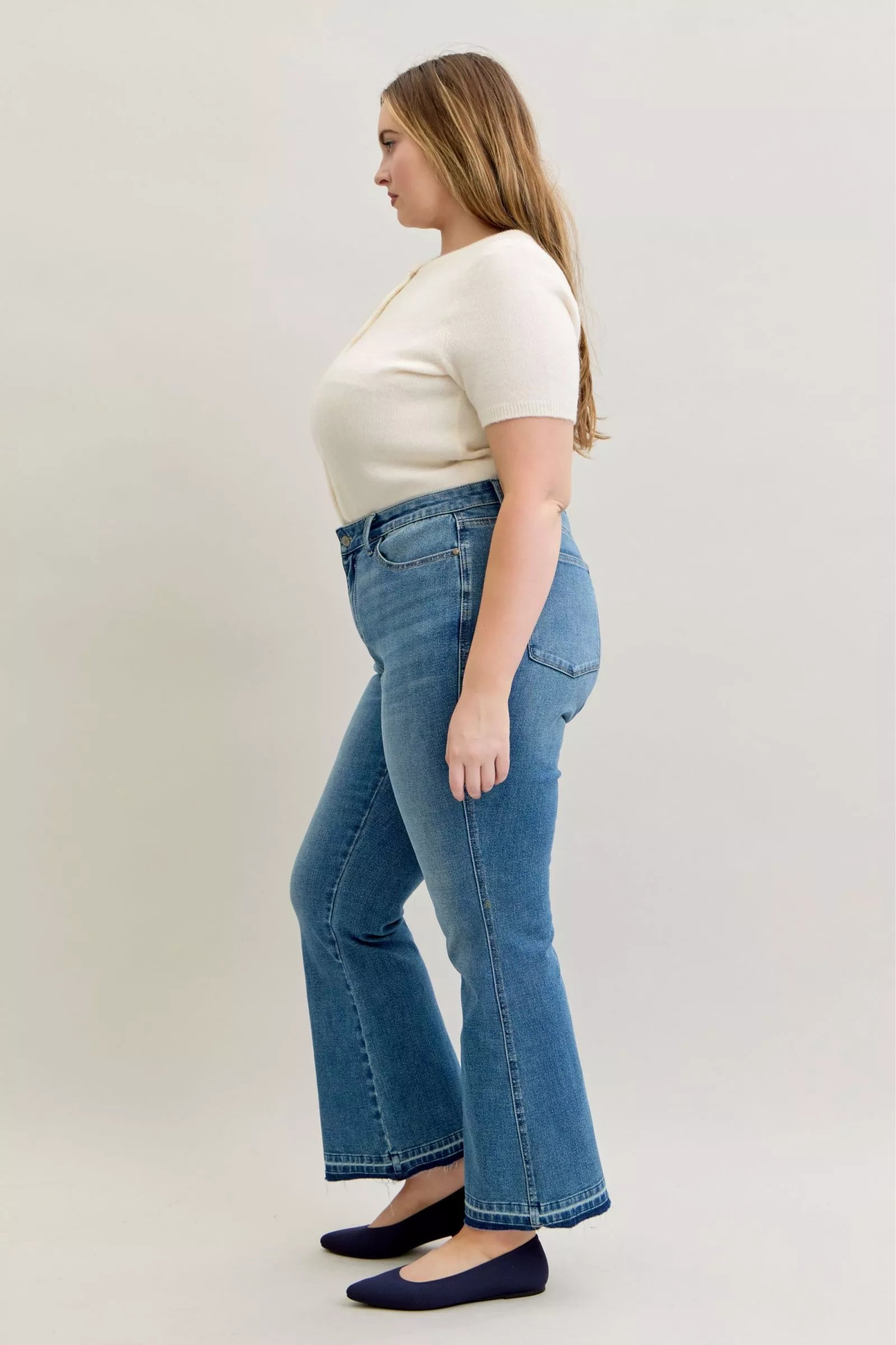 Judy Blue Judy Blue Full Size Mid Rise Slim Bootcut Tummy Control Release Hem Jeans Plus Size