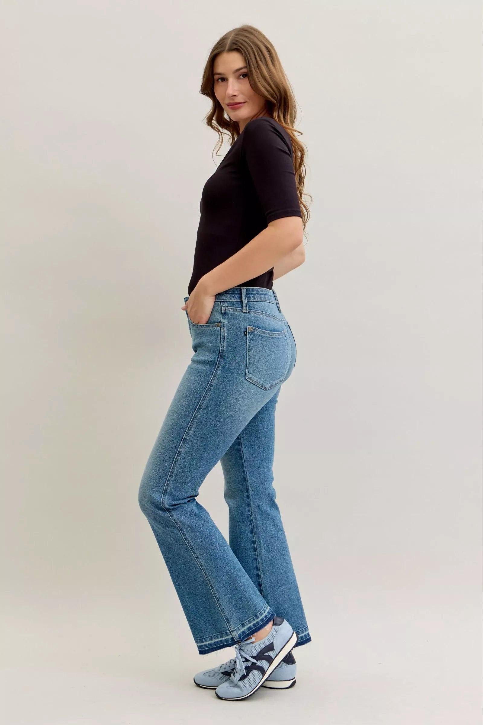Judy Blue Judy Blue Full Size Mid Rise Slim Bootcut Tummy Control Release Hem Jeans Plus Size