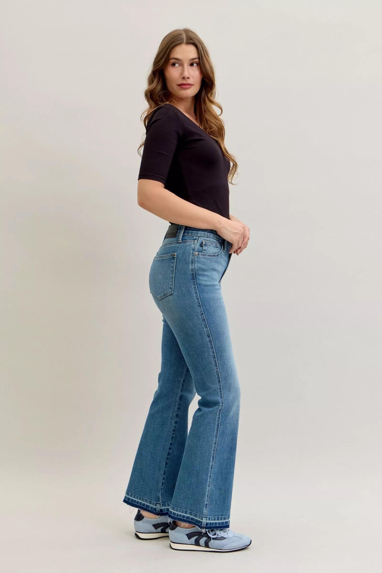 Judy Blue Judy Blue Full Size Mid Rise Slim Bootcut Tummy Control Release Hem Jeans Plus Size