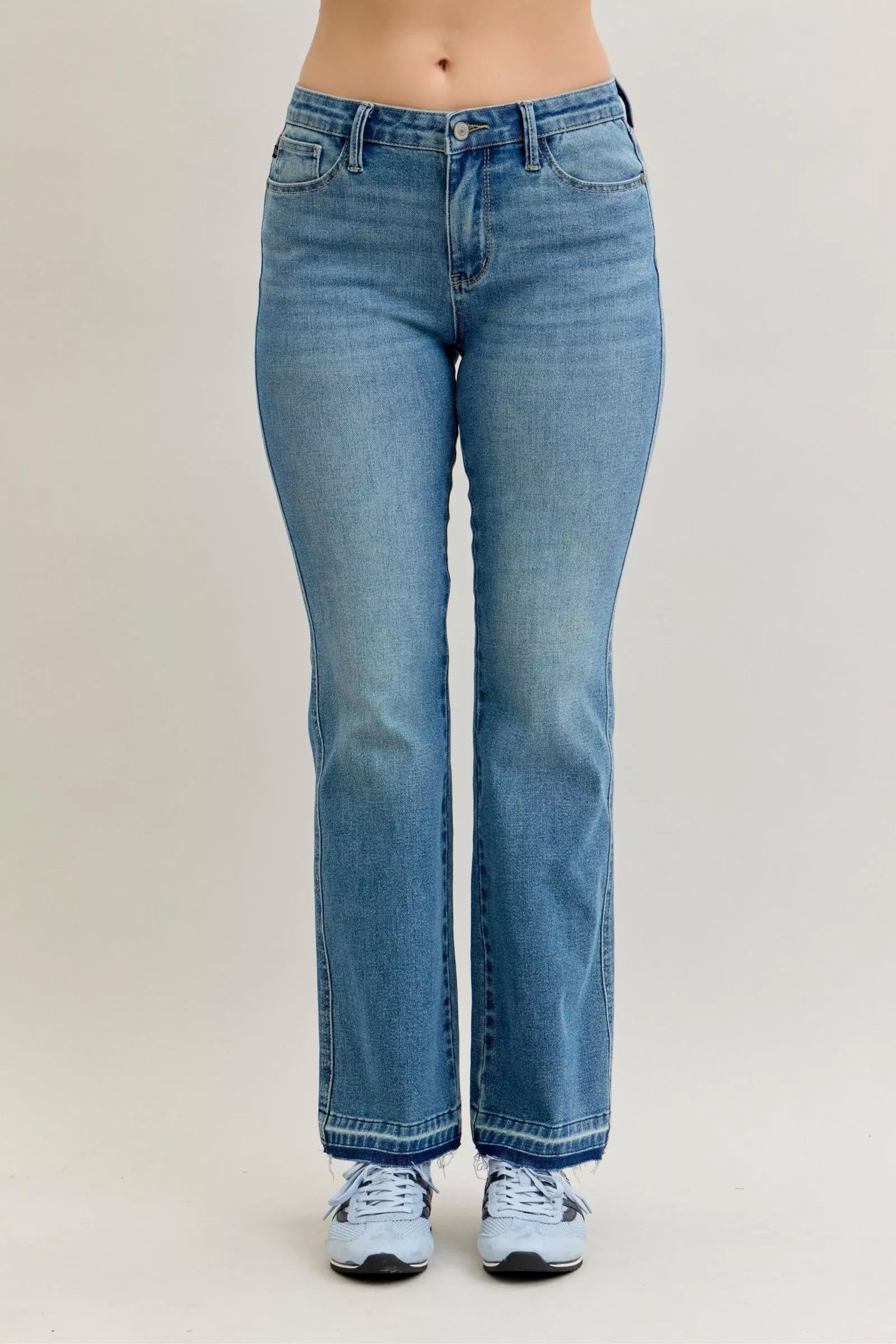 Judy Blue Judy Blue Full Size Mid Rise Slim Bootcut Tummy Control Release Hem Jeans Plus Size