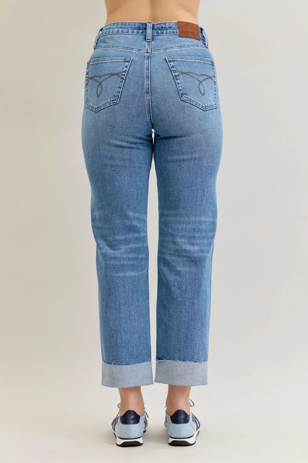 Judy Blue Judy Blue High Waist Bf Criss-cross Mild Destroy Jeans with Single Cuff