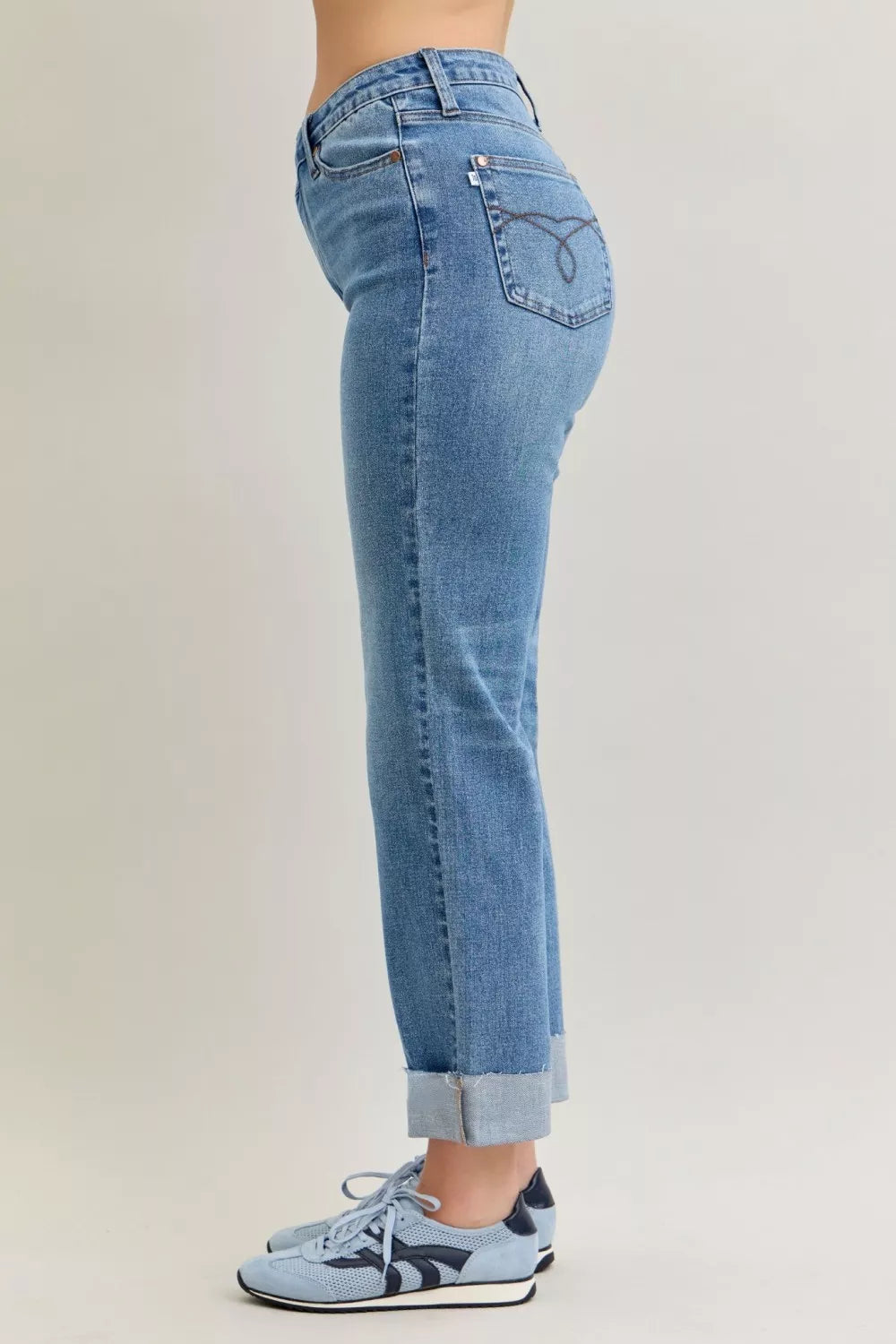 Judy Blue Judy Blue High Waist Bf Criss-cross Mild Destroy Jeans with Single Cuff
