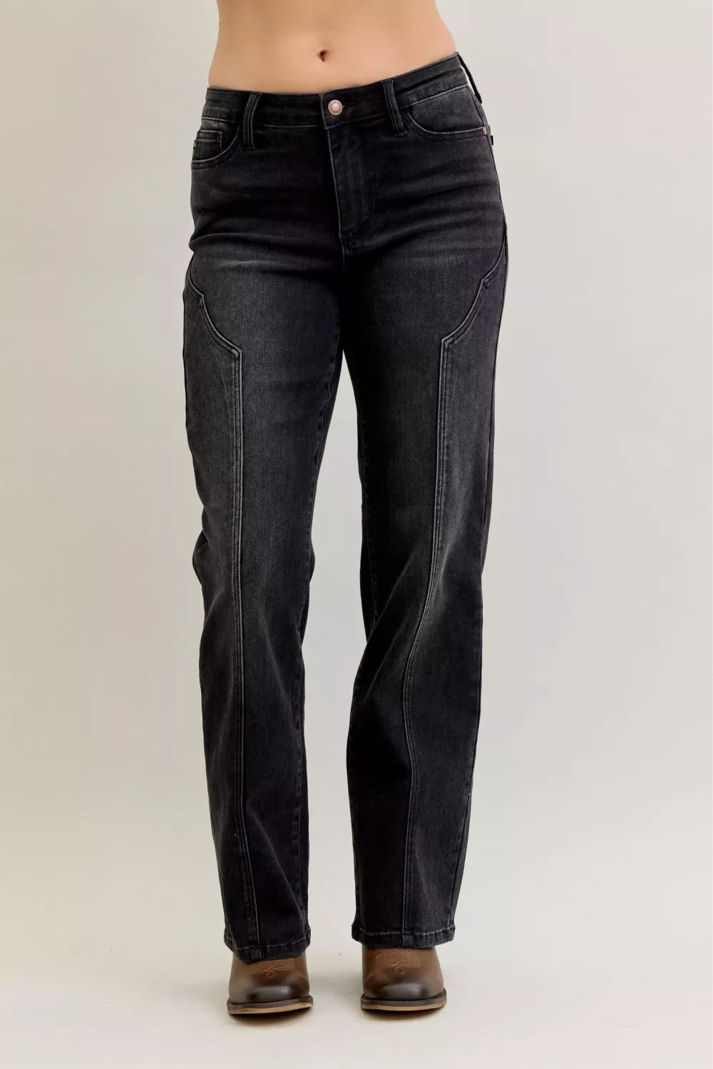 Judy Blue Judy Blue Mid Rise Straight Western Seam Detail Jeans