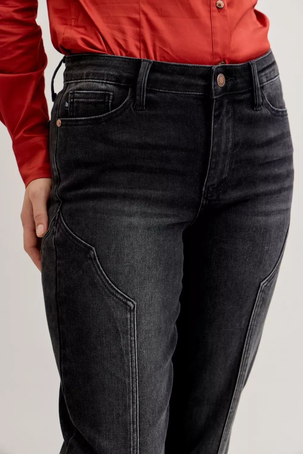 Judy Blue Judy Blue Mid Rise Straight Western Seam Detail Jeans