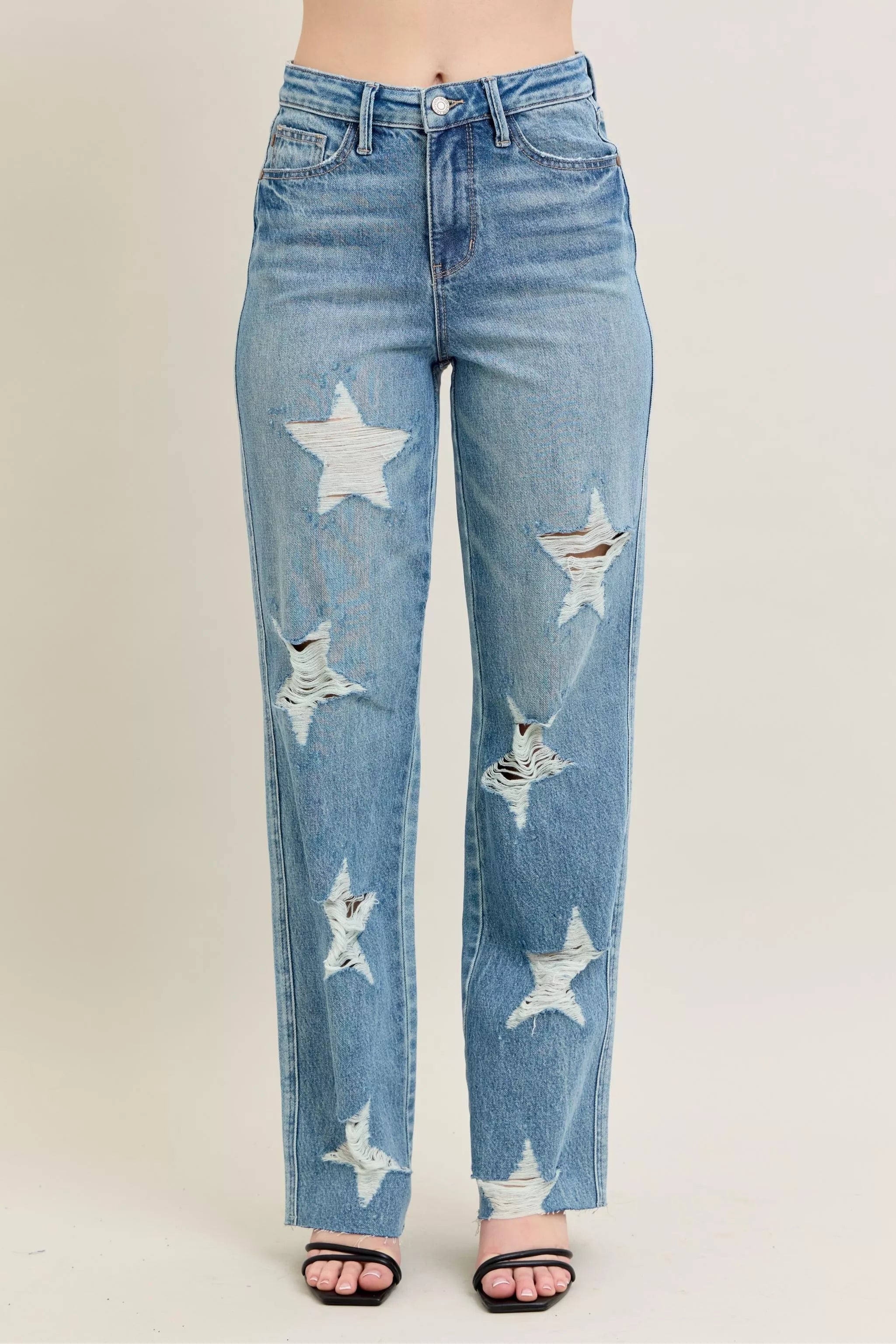 Judy Blue MD / 0(24) Judy Blue Full Size High Waist  Rigid Magic Star Shaped Destroy 90's Straight Jeans Plus Size