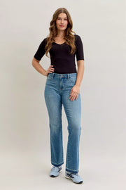 Judy Blue MD / 0/24 Judy Blue Full Size Mid Rise Slim Bootcut Tummy Control Release Hem Jeans Plus Size