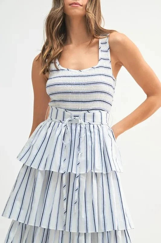 MABLE dresses MABLE Pin Stripe Smocked Bodice Layered Midi Dress