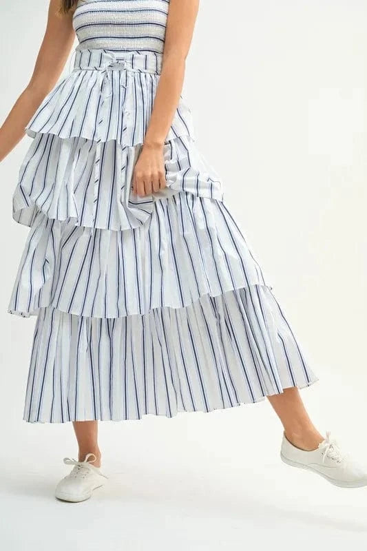 MABLE dresses MABLE Pin Stripe Smocked Bodice Layered Midi Dress