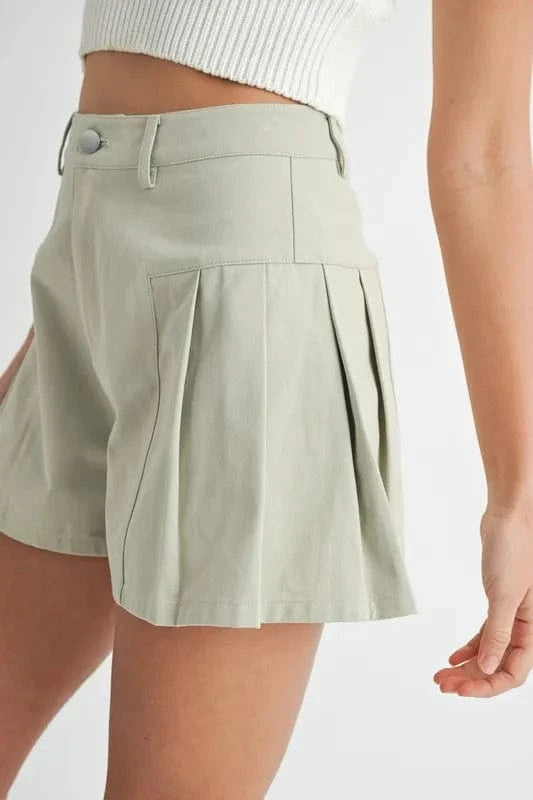 MABLE MABLE Pleated High Waist Twill Shorts