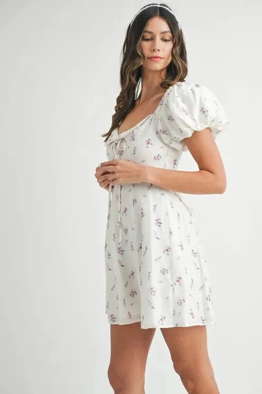 MABLE Mini Dresses MABLE Floral Print Puff Sleeve Mini Dress